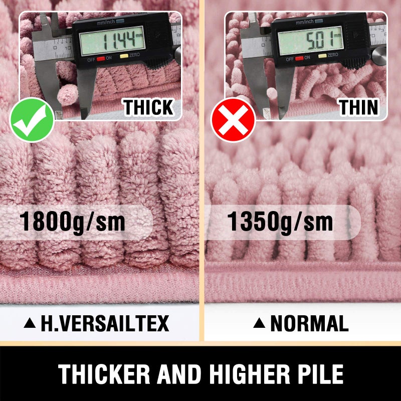 H.VERSAILTEX Bathroom Rugs Bath Mat Bath Rugs Bath Mats for Bathroom Non Slip Extra Soft Chenille Bath Rug Fulffy Shag, Indoor Rug Carpet for Entry Living Room (Coral Pink, Extra Large 24" x 36") - Image 2
